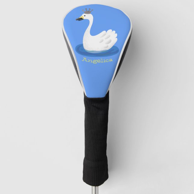 Cute white swan with crown cartoon golf head cover (Front)