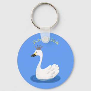 Cute white swan with crown cartoon key ring