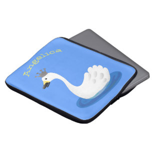 Cute white swan with crown cartoon laptop sleeve
