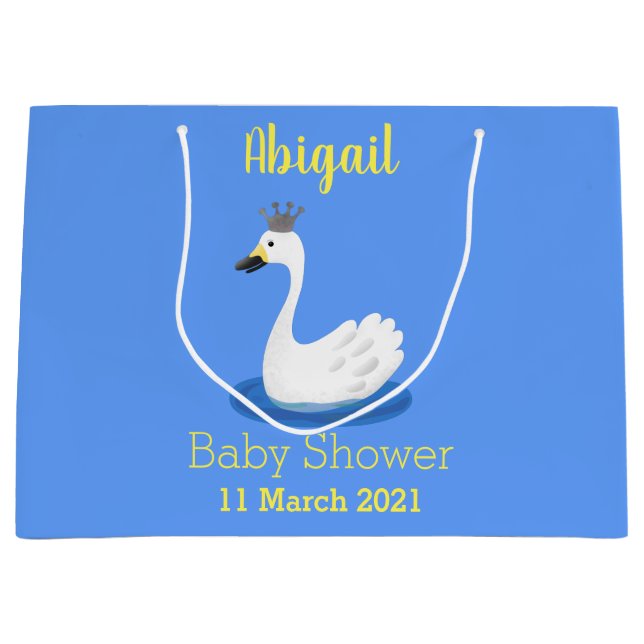 Cute white swan with crown cartoon large gift bag (Front)