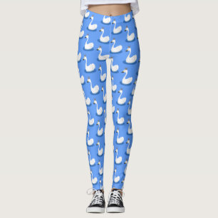 Cute white swan with crown cartoon leggings