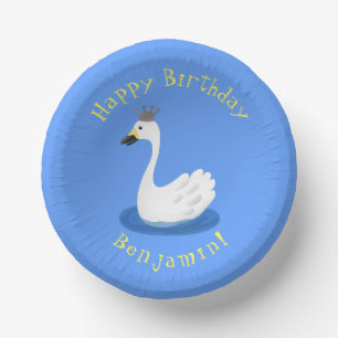 Cute white swan with crown cartoon paper plate