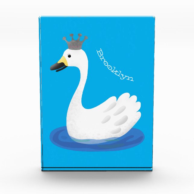Cute white swan with crown cartoon photo block (Front)