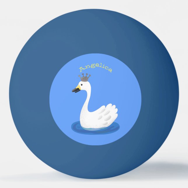 Cute white swan with crown cartoon ping pong ball (Front)