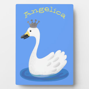 Cute white swan with crown cartoon plaque