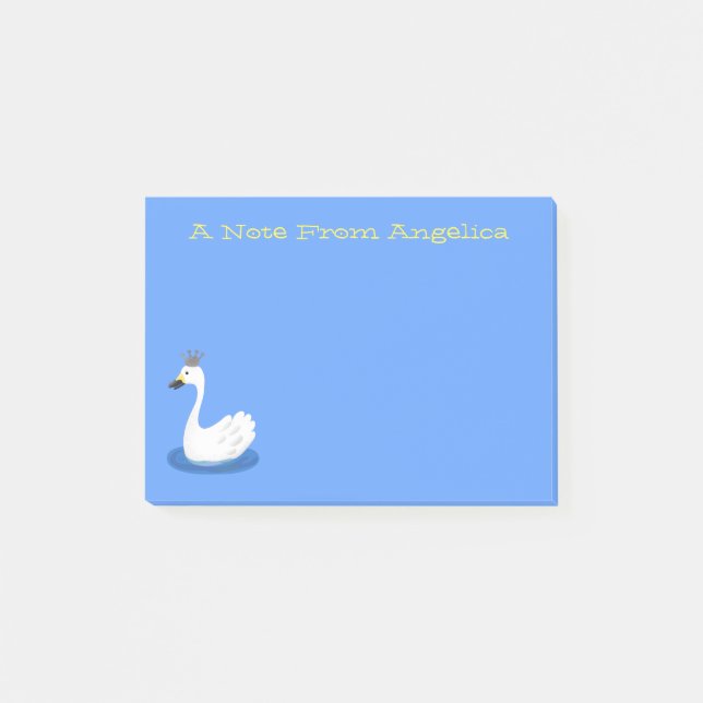 Cute white swan with crown cartoon post-it notes (Front)