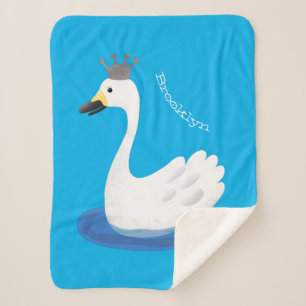 Cute white swan with crown cartoon sherpa blanket