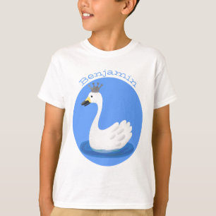 Cute white swan with crown cartoon T-Shirt