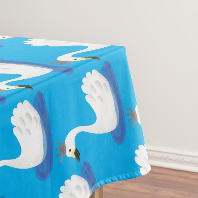 Cute white swan with crown cartoon tablecloth (In Situ)