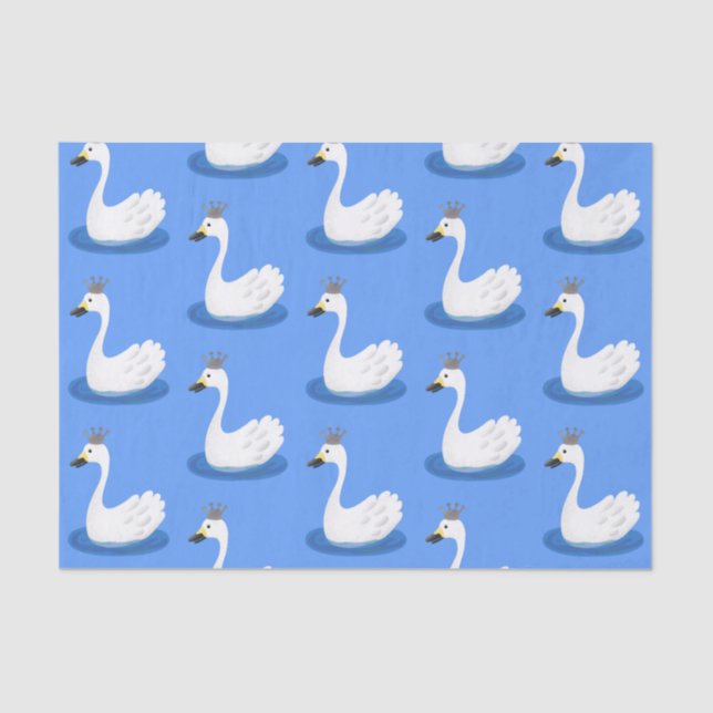 Cute white swan with crown cartoon tissue paper (Front)