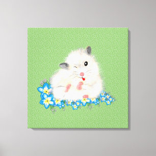 Cute white Syrian hamster accessories, green polka Canvas Print