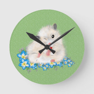 Cute white Syrian hamster accessories, green polka Round Clock