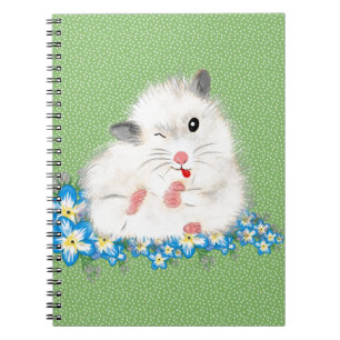 Cute white Syrian hamster accessories, green polka Spiral Notebook