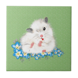 Cute white Syrian hamster accessories, green polka Tile