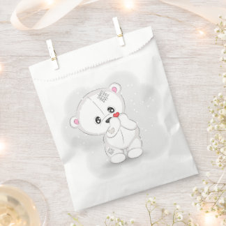 Cute White Teddy Bear Holding Little Heart Favour Bags