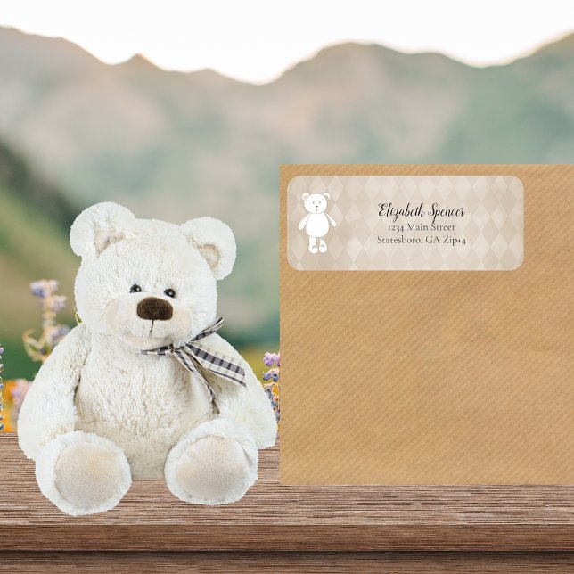 Cute White Teddy Bear Return Address | Tan (Creator Uploaded)