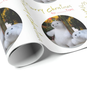 Cute White Teddy Bear Xmas Personalised Wrapping 2 Wrapping Paper