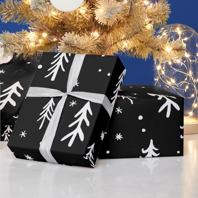 Cute White Trees Illustrations Christmas Pattern  Wrapping Paper (Holidays)