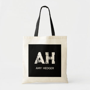 CUTE WHITE TWO LETTER MONOGRAM NAME NATURAL BLACK TOTE BAG