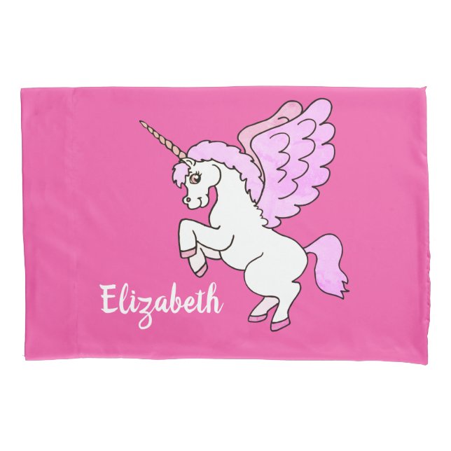 Cute White Unicorn Darker Hot Pink Personalise Pillowcase (Front)