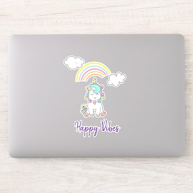Cute White Unicorn Illustration Happy Vibes (Computer)