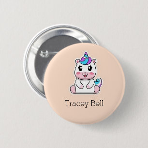 Cute white unicorn pink 6 cm round badge