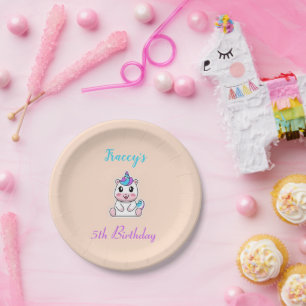 Cute white unicorn pink paper plate