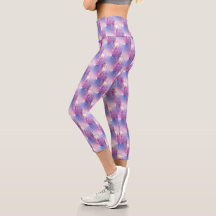 Cute White Unicorn With Pink & Blue Mane Capri Leggings