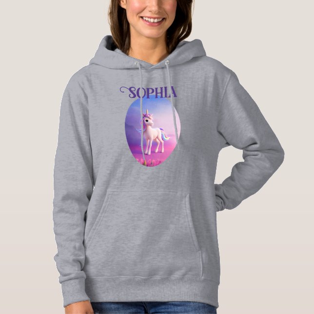 Cute White Unicorn With Pink & Blue Mane Hoodie (Front)