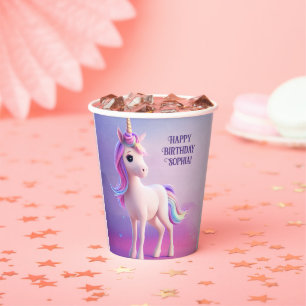 Cute White Unicorn With Pink & Blue Mane Paper Cups