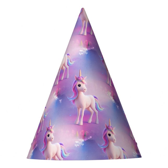 Cute White Unicorn With Pink & Blue Mane Party Hat (Front)