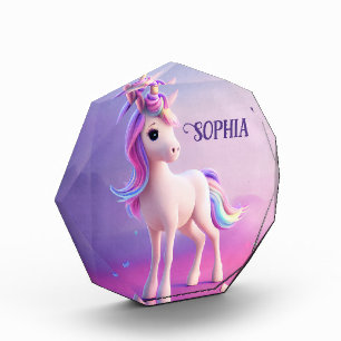 Cute White Unicorn With Pink & Blue Mane Photo Block