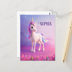 Cute White Unicorn With Pink & Blue Mane Postcard