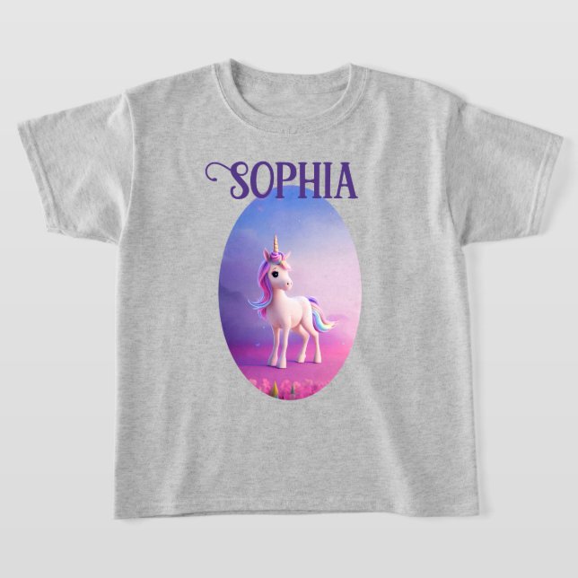 Cute White Unicorn With Pink & Blue Mane T-Shirt (Laydown)