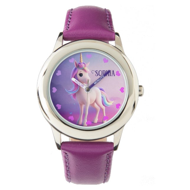 Cute White Unicorn With Pink & Blue Mane Watch (Front)