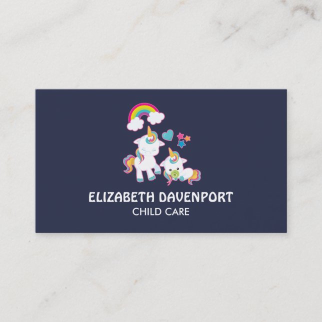 Cute White Unicorns Magical Mama & Baby Business Card (Front)