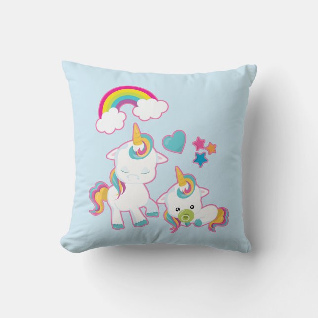 Cute White Unicorns Magical Mama & Baby Cushion (Front)