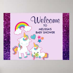 Cute White Unicorns Magical Mama & Baby Poster