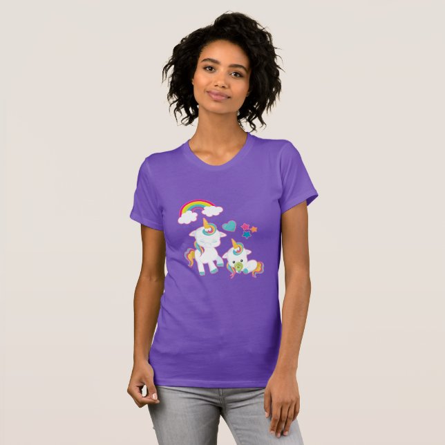 Cute White Unicorns Magical Mama & Baby T-Shirt (Front Full)