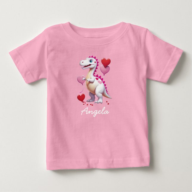 Cute white Valentine's day dinosaur Baby T-Shirt (Front)
