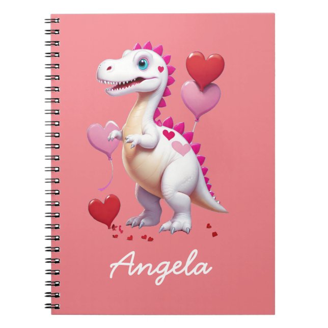 Cute white Valentine's day dinosaur Notebook (Front)