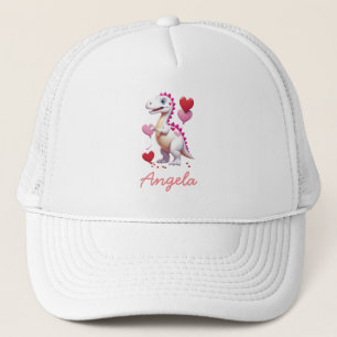 Cute white Valentine's day dinosaur Trucker Hat