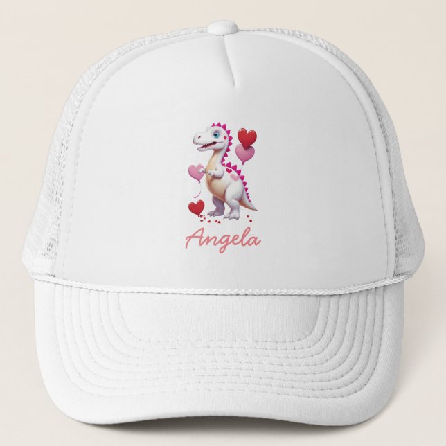 Cute white Valentine's day dinosaur Trucker Hat (Front)