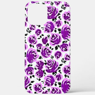 Cute white violet roses patterns iPhone 12 pro max case