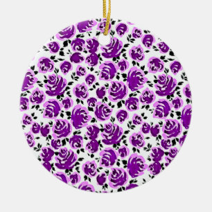 Cute white violet roses patterns ceramic tree decoration