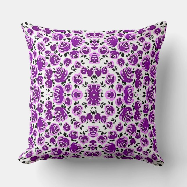 Cute white violet roses patterns cushion (Front)