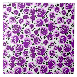 Cute white violet roses patterns tile