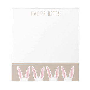 Cute White Watercolor Bunny Ears On Beige Easter Notepad