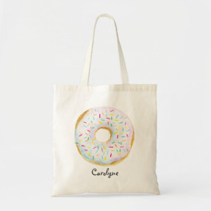 Cute White Watercolor Donut with Sprinkles Custom Tote Bag
