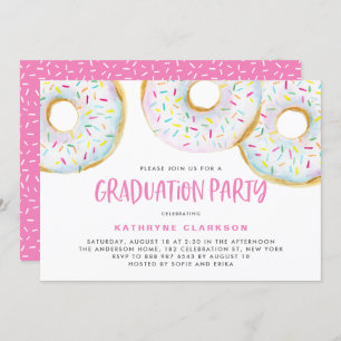 Cute White Watercolor Doughnuts Graduation Party Invitation